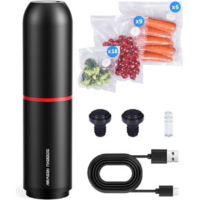 AIRMSEN Handheld Vacuum Sealer for Food Preservation & Storage, Portable Mini Vacuum Sealer with 33 PCS Reusable Sous Vide Bags and 2 PCS Vacuum Wine Sealer