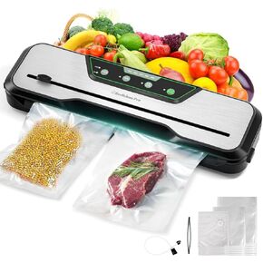 Automatic Food Vacuum Sealer Machine | Beelicious Pro 80KPa 8-In-1 Food Vacuum Saver with Starter Kits | 15 Bags, Pulse Function, Moist & Dry Mode and External VAC for Jars and Containers