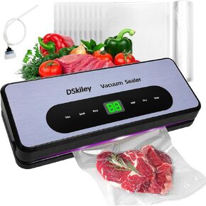 Food Vacuum Sealer Machine – 80kPa Powerful Vacuum Sealer for Fresh, Odor-Free Storage, with Bags, Built-in Cutter & Hose | Preserve Freshness 6X Longer | Compact, Easy-to-Use (Grey)