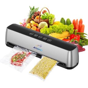 JIAODAO Wet and Dry Fully Automatic Vacuum Sealer,7 modes, Strong Sealing System, Double Pump Double Suction, Built-in Cutter and External Straw, 1 Roll Bag & 5 Pre-cut bags