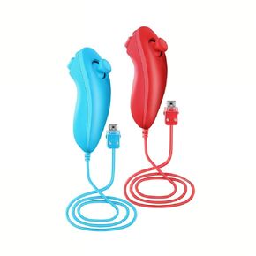 Nunchuck Controller, 2 Pack Nunchuck Controller Replacement for wii Nunchuck Controller Joystick Gamepad, Compatible with Nintendo Wii & Wii U Console (Sky Blue+Red)