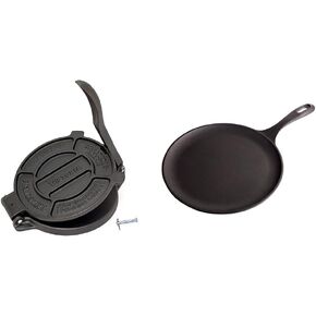 Victoria Cast Iron Tortilla Press, Tortilla and Roti Maker, Made in Colombia, 8 Inches | Victoria Cast Iron Round Pan Comal Pizza Pan, 10.5"