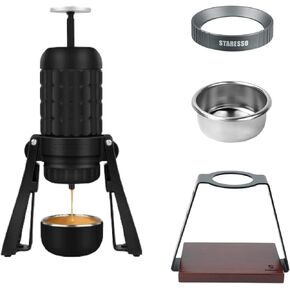STARESSO Plus Portable Coffee Maker & 53mm Dosing Funnel Bottomless Portafilter Expansion Stand Set