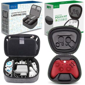 sisma Charging Cords Chargers Battery Travel Organizer (Grey) + Xbox One X|S Wireless Controller Travel Case (Black)