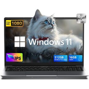Laptop Computer with Windows 11, Intel N150 Quad-Core Processor 16GB DDR4 RAM 512GB SSD, 15.6" FHD IPS Display, WIFI,Long Battery Life, Portable Traditional Laptops for Business Office Student Home