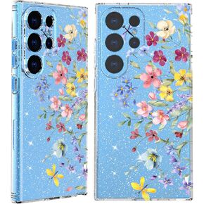 بالنسبة إلى Samsung Galaxy S25 Ultra Case Floral ، مع حامي الشاشة [حماية الكاميرا الكاملة]