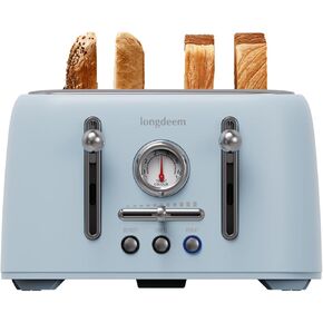 Retro 4-Slice Toaster 1.6" Wide Slots - 6 Toast Settings with Bagel Function, Stainless Steel Body, Defrost/Cancel Button & Crumb Tray, Vintage Green