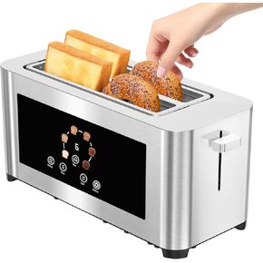 Touch Screen Smart Toaster 4 Slice, LCD Display, 1.6" Long Slot Toaster with 6 Shade Settings, Defrost, Reheat & Removable Tray, Wide Slot for Long Bread, Bagels, Waffles, 1300W, Stainless Steel