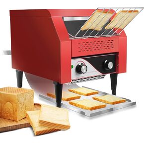 Commercial Conveyor Toaster 300 Slices/Hour Red Conveyor Toaster 3 Modes/7 Speeds Stainless Steel Tabletop Toaster for Toast, Bagels and Other Baked Breads