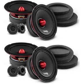 DS18 Car Audio Mid and High Complete Speaker/Tweeter Package with Foam Fast Rings Soundproof Sponge - Door Speakers for Car of Truck Stereo Radio Sound System - 4 Speakers, 4 Tweeters & 2X Set Foams