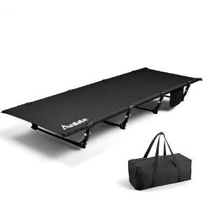 Ultralight Camping Cot Save Effort, Comfortable Camping Bed Supports 350 Lbs with Side Pocket, Compact Portable Backpacking Cot for Hiking, Travel, Truck, Beach, Office, Black