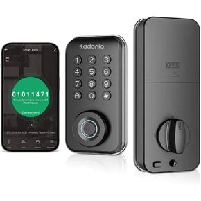 Fingerprint Smart Door Lock, Keyless Entry Door Lock with Handle, Door Knob with APP, Code, Fingerprint, Backup Key for Bedroom, Home, Hotel, Office, Apartment, (Black)