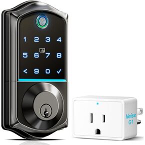Veise Fingerprint Smart Door Lock, App Control, 7-in-1 Keyless Entry, Auto Lock, Emergency Power Port, Electronic Touchscreen Keypad, Biometric Smart Locks for Front Door, Matte Black