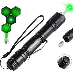 One-Click On/Off Green Laser Pointer - Heavy-Duty Long-Range Laser Pointer High Power with Removable Rechargeable Battery & Star Cap for Astronomy, Construction, Presentations, and Outdoor Use