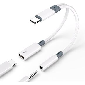 USB C to 3.5mm Headphone and Charger Adapter,2 in 1 aux to USB c Audio Jack with PD Fast Charging Dongle Cable Cord for Phone 16 15 Pro Max Samsung Galaxy S24 S23 S22 Pixel Ultra,iPad Pro