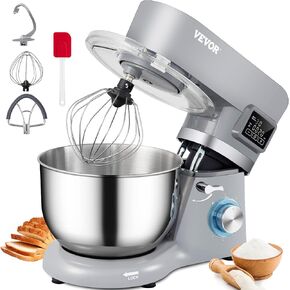 VEVOR Stand Mixer, 6 QT Dough Mixer, 660W 6 + P Speeds Tilt-head Food Mixer with Stainless Steel Bowl, Dough Hook, Wire Whip, Flat Beater, Scraper, Household Stand Mixer for Baking & Mixing, White