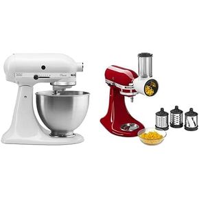 KitchenAid Classic Series Stand Mixer 4.5 Q and Fresh Prep Slicer/Shredder Attachment, White