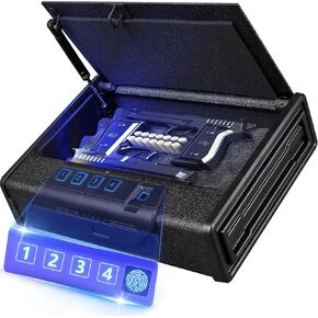 KAER Biometric Gun Safes for Pistols, Quick Access Biometric Fingerprint Safe with Mute Function,LED Light,Two Handguns Capacity Pistol Safe for Home Bedside Nightstand and Car