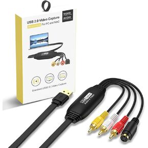 Video Capture, USB 2.0 Capture Card 1080P, RCA to USB Converter-Convert VHS to Digital, VCR to Digital Converter for Mac OS, Windows 7 8 10 11, Compatible with Camcorder Camera PC TV (Male)