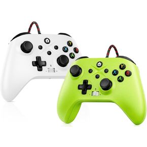 2 Pack Wired Controller Compatible with One S/X, Series X/S Windows 10/11 PC Gaming Controller with Audio Jack & Volume Button/Turbo/Macro/Motion Control & Dual Shock -Need to upgrade(White+Green)