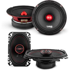 DS18 2X 6.5 Midrange Loudspeaker Red Aluminum Bullet 500W Max 250W RMS 8 Ohms and 2X 4x6 2-Way Coaxial Speakers 135 Watts Max Power 45 Watts RMS