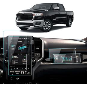 4PCS Car Screen Protector for 2025+ Dodge RAM 1500 Laramie/Rebel/Limited/Limited Longhorn/Tungsten Uconnect Accessories Navigation& Passenger Seat Nano Screen Protector Film 14.4''&10.25''