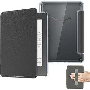 Clear Case with Cover and Hand Strap for 7'' Kindle Paperwhite 12th Gen 2024/Signature Edition Works with Page Turner, Foldable Case for Colorsoft Signature Edition 1st Gen(2024) with Auto Sleep Wake