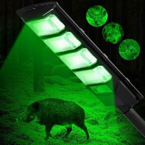Hog Lights for Night Hunting, 12000LM Solar Green Hunting Light with Remote, Motion Sensor and Waterproof, Hog Feeder Light for Predator Coyote Hog Deer Varmint— Perfect Hunting Accessories