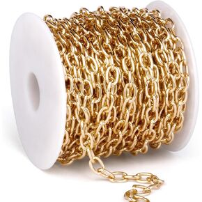 33 Feet Silver Rolo Cable Chains Roll, 7.5MM Silver Plated Aluminium Oval Cable O Links Chain Bulk Spool for Jewelry Making DIY Craft
