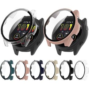 Compatible with Garmin Forerunner 265S Screen Protector,Hard PC Watch Case Anti-Scratch Shock-Proof Bumper Protective Shell Full Coverage for Garmin Forerunner 265S Case Cover, Black&Black