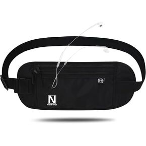 Novforth RFID Travel Money Belt - حزمة الخصر لمكافحة جواز السفر مع سعة كبيرة ، حزمة فاني مقاومة للماء للرجال والنساء ، محفظة خصر قابلة للتعديل لإكسسوارات الأمن والسفر في المطار