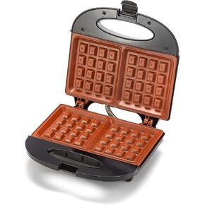 Zenith Electric Indoor Waffle Grill Maker with Zera Copper Non-Stick Grilling Plates, Compact, Black/Copper