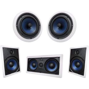 Silver Ticket Products 1 x Center, 1 x Left & 1 x Right in-Walls and 2 x in-Ceiling Surround Sound 5.1 Speaker Home Theater Bundle Package