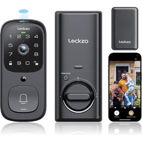 Video Smart Lock with Doorbell, 6 in 1 Keyless Entry Door Lock, Built-in WiFi Camera Deadbolt Lock for Front Door, Fingerprint, Keypad Code, App Control, Voice Control, Auto Lock, IP65, Video Calling