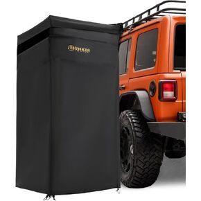 BUNKER INDUST Vehicle Side Shower Tent with Roof, Car Portable Privacy Shower Bathroom, Outdoor Camping Awning Shower Room Waterproof, Built-in LED Light for Night, Black