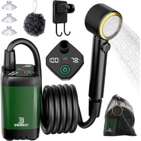 Portable Shower for Camping, 7800mAH Rechargeable Electric Camping Shower Pump with Intelligent Digital Display, Outdoor Camp Shower for Camping, Hiking, Traveling
