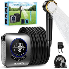 WADEO Portable Camping Shower, Upgraded Outdoor Shower with Fahrenheit Display & 8000mAh Rechargeable Battery Pump IPX8 Waterproof for Camp, Hiking
