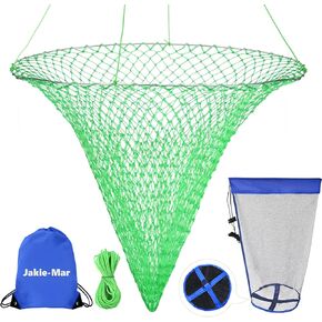 Foldable Bridge and Pier Fishing Net, Drop Net for Pier Fishing, Pier Net for Fishing Saltwater Freshwater, Multi-Purpose Foldable Rubber Fish Basket with 32FT Rope