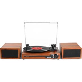 Vinyl Record Player with Speakers,Bluetooth Portable Turntable for Vinyl Records,Phonograph LP Player with 3 Speed USB RCA in Vintage Brown