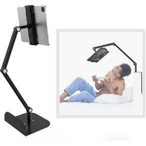 Phone and Tablet Holder for Bed,Sofa and Desk Dual Use-Weight Base, Adjustable Arm Stretchable Stand, Compatible with IPad Mini Air Pro, Galaxy Tab, Kindle, Switch, Phone - Silver