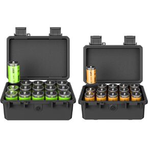 KIWIFOTOS 15 Slots D Battery + 15 Slots C Battery Organizer Storage Case Heavy Duty IP67 Waterproof for Household Outdoor Camping Batteries Holder Organizer