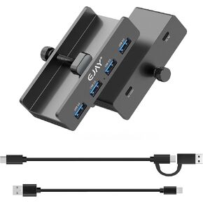 EJAY 4Ports USB3.0 HUB Alu Clamp Desktop USB3.0 Splitter for Desk/Monitors Clipping with Extra Power Supply Port,59inches Data & 39inches Power Cables-5Gbps(JK-4A-SV)
