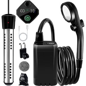 Portable Shower with Heater, 6000mAh Battery Powered Portable Shower for Camping with 2000W Auto-Off Heater, Spray Adjustable Camping Shower with Heater, Digital Power & Temperature Display for Hiking