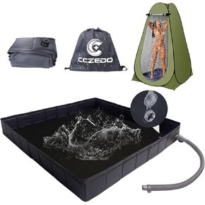 Portable Shower Pan - Upgraded Foldable Shower Base Bottom Drainage Hole Design with Storage Bag Tent Flooring Camping Gear for Rv,Outdoor Camping Shower,Beach,Pet Bath