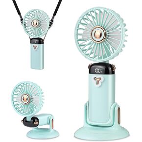Versatile 4-in-1 Portable Handheld Fan, Battery Operated Fan with Base, 90°Ajustable, Rechargeable Mini Fans, digital display & Wall-Mount Capability, Gifts for Men/Women White