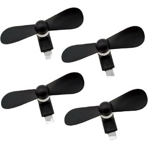 Fan for iPhone, 4 Pack Portable Cell Phone Fan for iPhone 14/Plus/14 Pro Max/SE 3/13/13 Pro/12/12 Pro Max/11/11 Pro/XR/XS/iPad, Mini Pocket Fan Small Personal USB Fan Plug in Cellphones (Black)