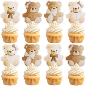 MEMOVAN Winnie Cupcake Toppers 48pcs Classic the Pooh Cupcake Picks Winnie Cake Topper Cupcake Decorations for Classic the Pooh Birthday Winnie Baby Shower Party