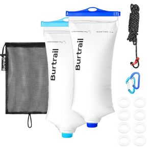 Water Bag 2L Compatible with Squeeze Water Filtration System, Foldable Squeeze Bag for Survival Water Filter Straw, Wide Mouth and 28mm Narrow Mouth Water Container