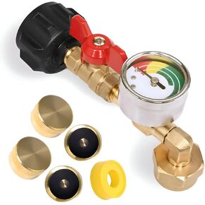 Upgraded Propane Refill Adapter for 1lb Tanks Propane Adapter 20lb to 1lb Converter with Valve Gauge and ON/Off Control QCC1Propane Refill Adapter 90-Degree Elbow Fill from 5~40LB PropaneTank
