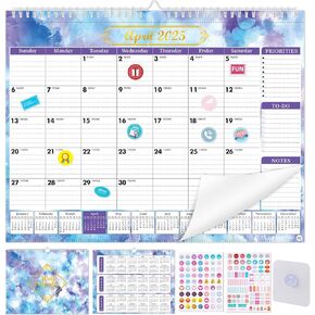 NiHome 2025-2026 Large Wall Calendar with DIY Stickers & Adhesive Hooks, 18-Month Wall Calendar from January 2025 to June 2026, Detailed Planning Sections, Thick Paper & Robust Metal Wire Binding (Purple Jan. 2025-Jun. 2026)